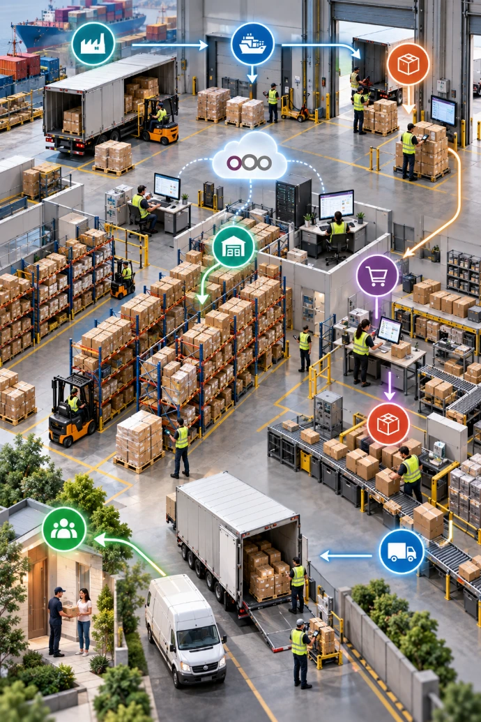 Warehouse floor operation from suppliers to shipping